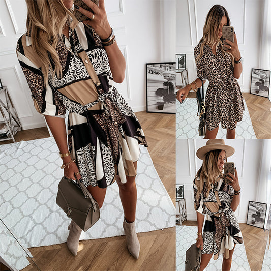 Women's Fashion Sexy Print Dress Shirt Dresses