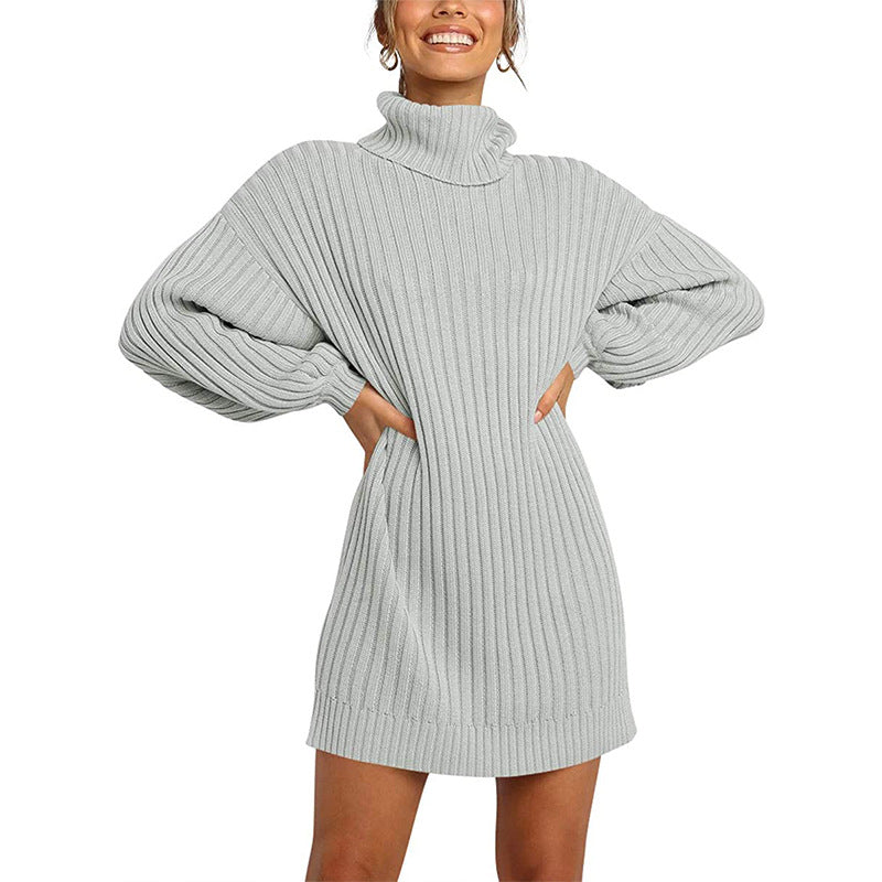 Comfortable Women's High Collar Mid-length Dress Sweaters