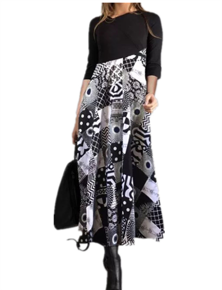 Women's Printed Long-sleeved Elegant Slim-fit Dress Dresses