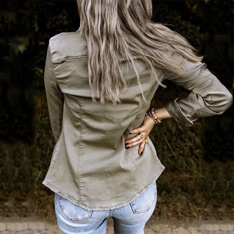 Slouchy Attractive Classic Denim Shirt Mid-length Jackets