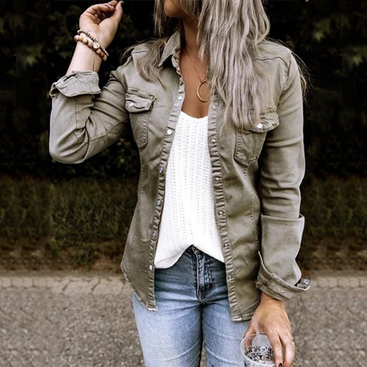 Slouchy Attractive Classic Denim Shirt Mid-length Jackets