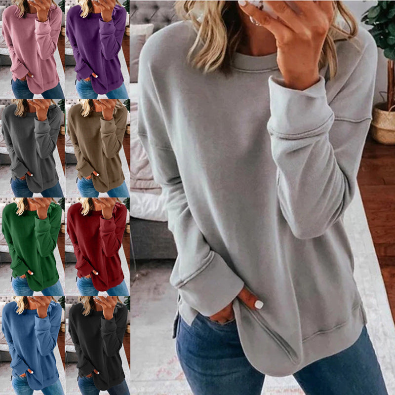 Women's Pullover Loose-fitting Solid Color Long Sleeves Tops