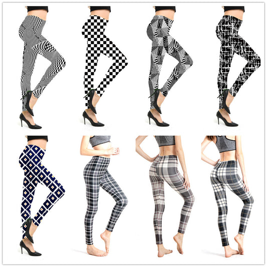 Classic Fashion Striped Plaid Printed Stretch Leggings