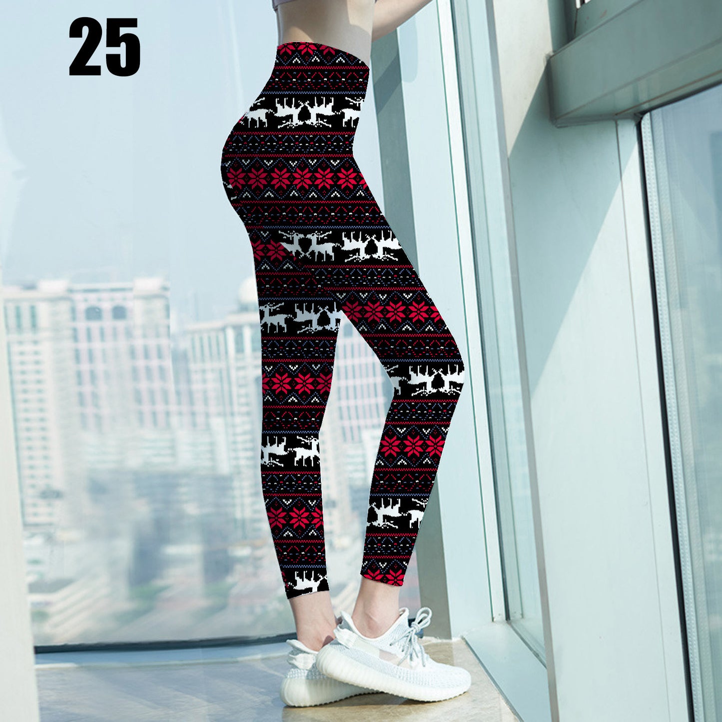 Christmas Holiday Printed Cropped Fitness Sports Pants