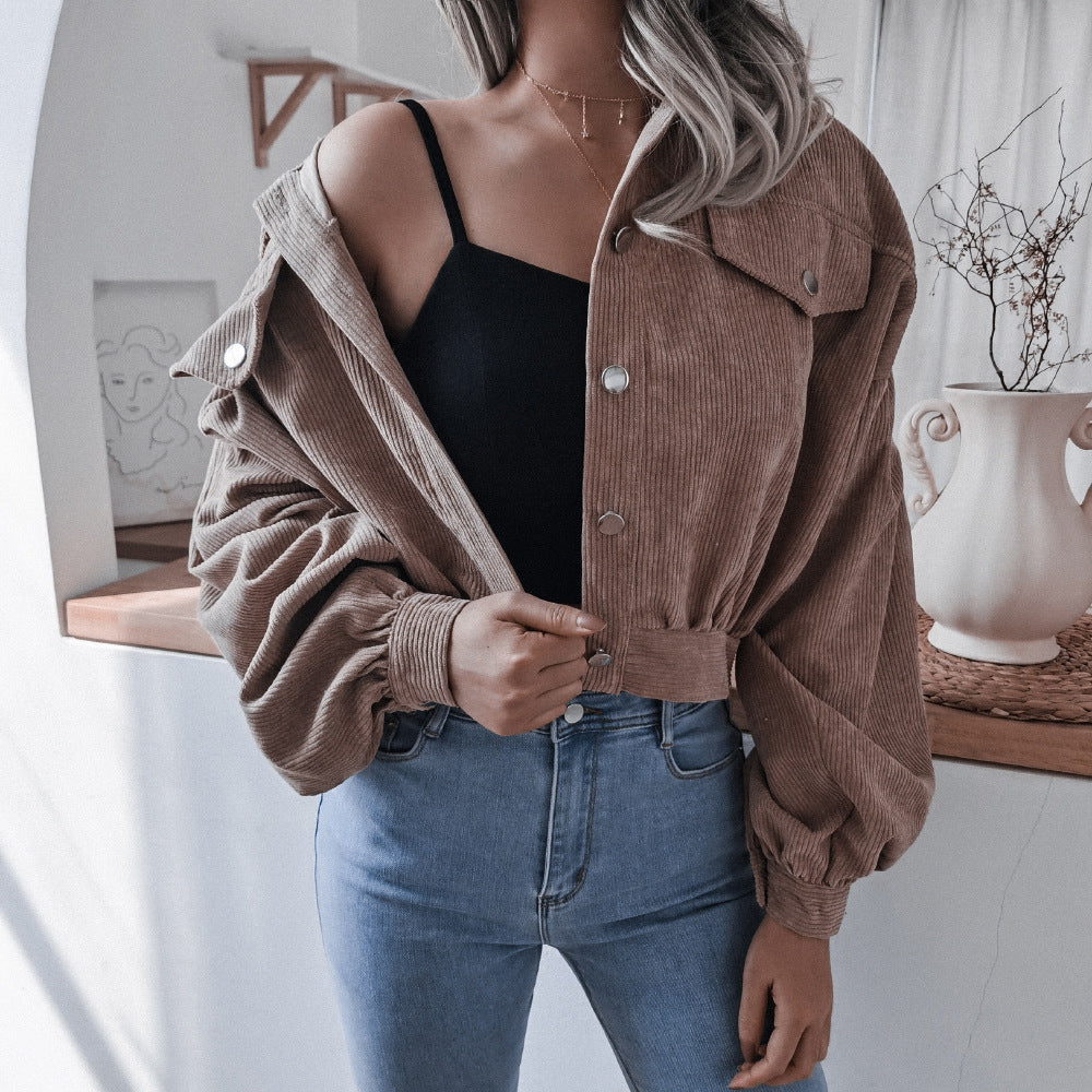 Women's Lantern Long Sleeve Corduroy Casual Coats