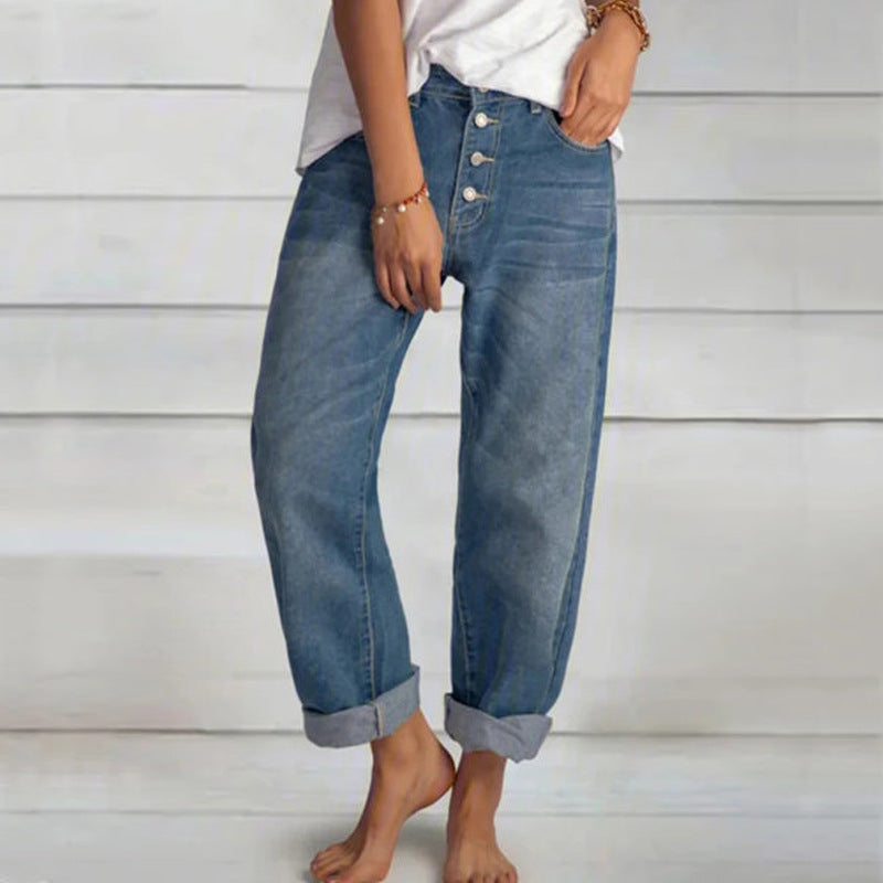 Women's Loose Leisure Simple Thin Denim Straight-leg Pants