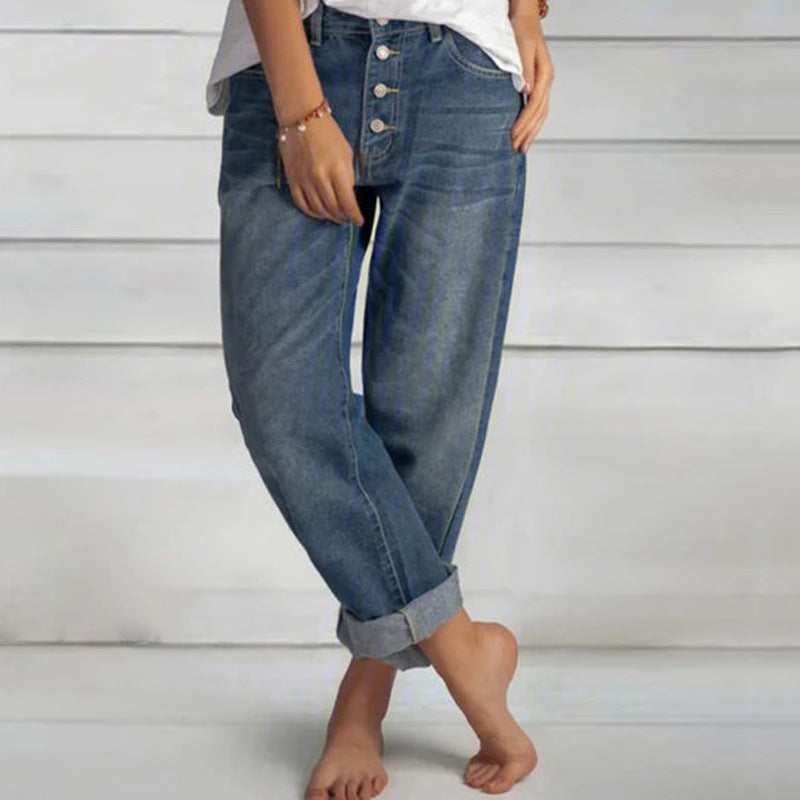 Women's Loose Leisure Simple Thin Denim Straight-leg Pants