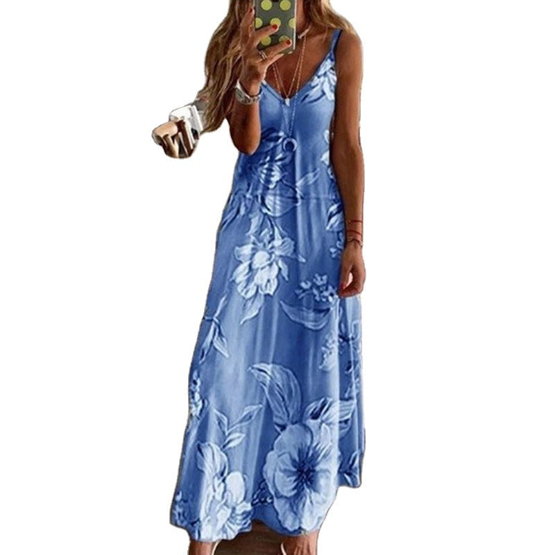 Women's Summer Digital Printing V-neck Sleeveless Dress Dresses