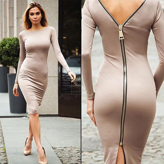 Casual Women's Slim-fit Zipper Long Dress Dresses