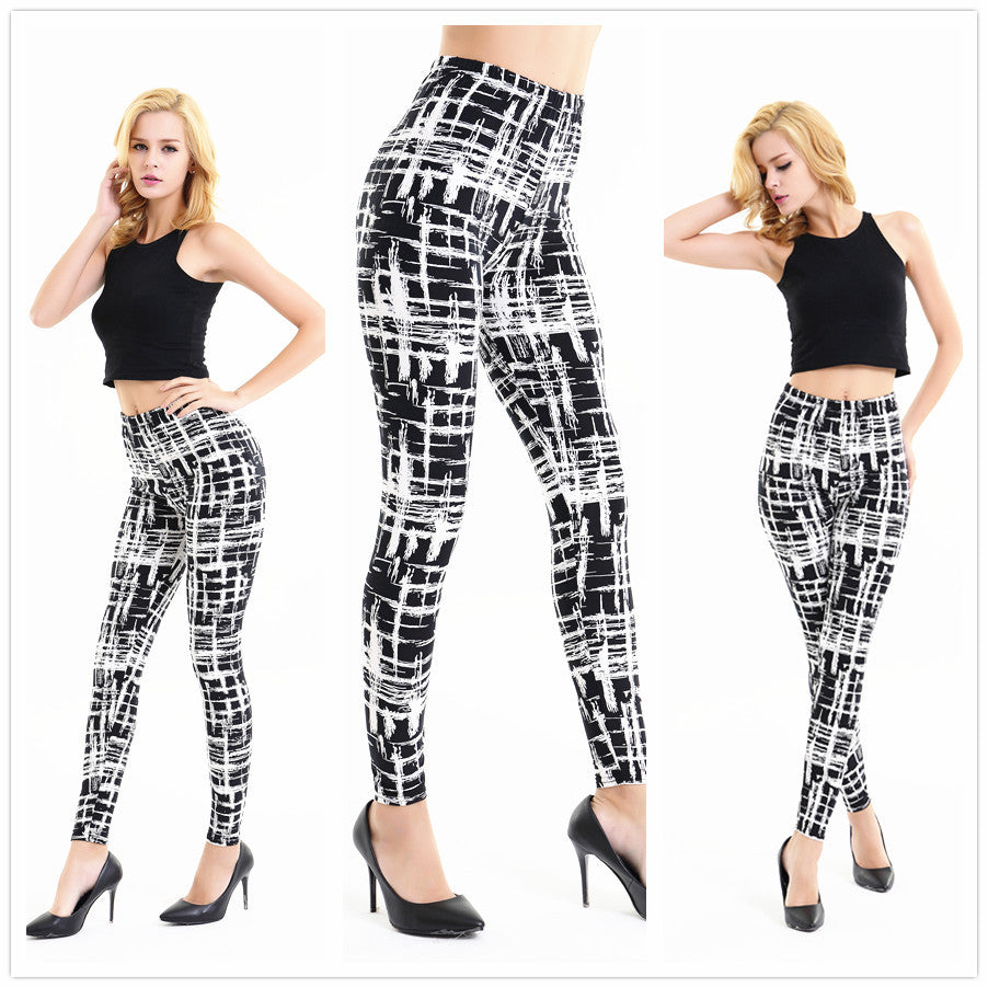 Striped Plaid Printed Fashionable Slimming Cropped Leggings