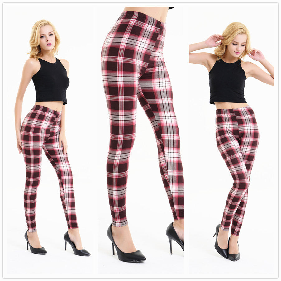 Striped Plaid Printed Fashionable Slimming Cropped Leggings