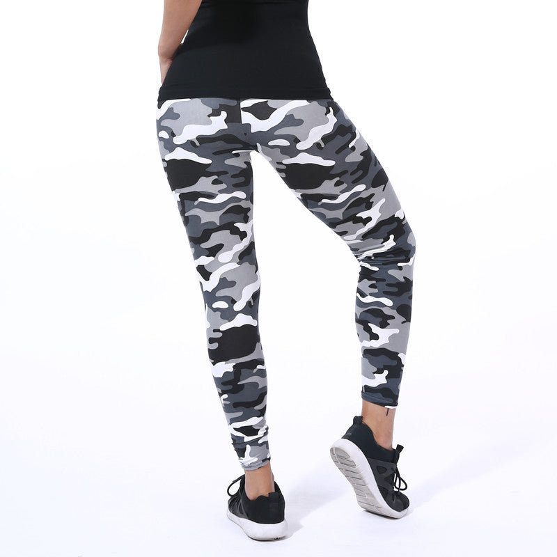 Fashion Camouflage Letters Printed Flower Brushed Leggings