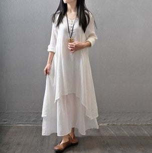 Spring Two-piece Long Linen Dress Loose Dresses