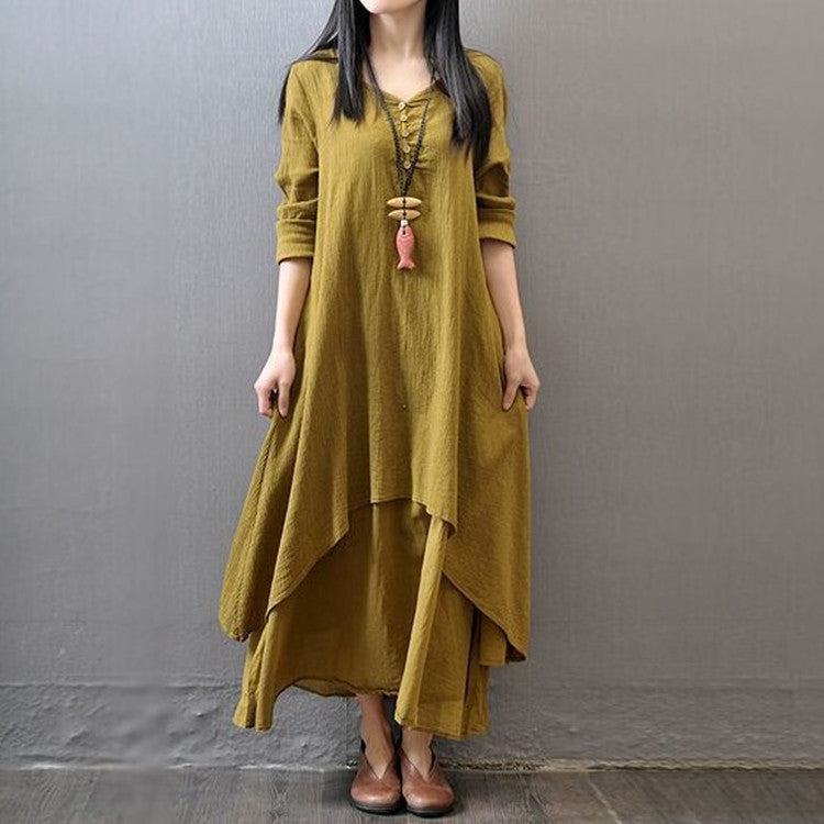 Spring Two-piece Long Linen Dress Loose Dresses