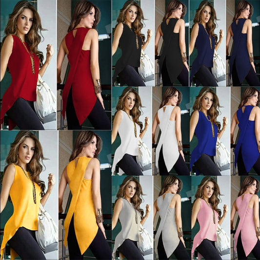 Women's Irregular Back Cross Slim Sexy Sleeveless Tops