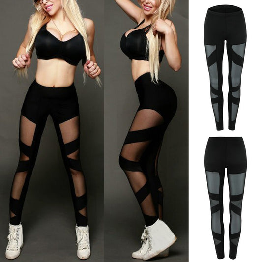 Mesh Stitching Cross Sexy Yoga Ninth Leggings