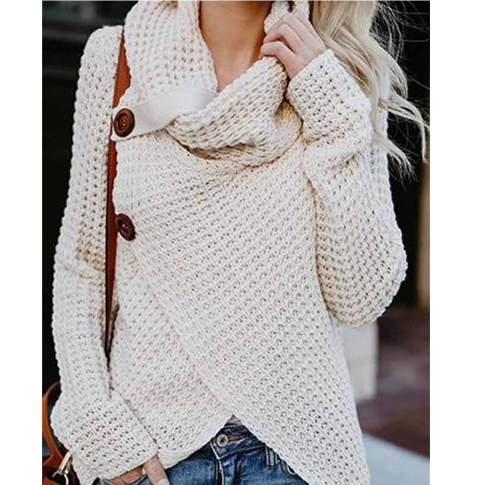 Women's Long Sleeve Turtleneck Pullover Button Sweaters