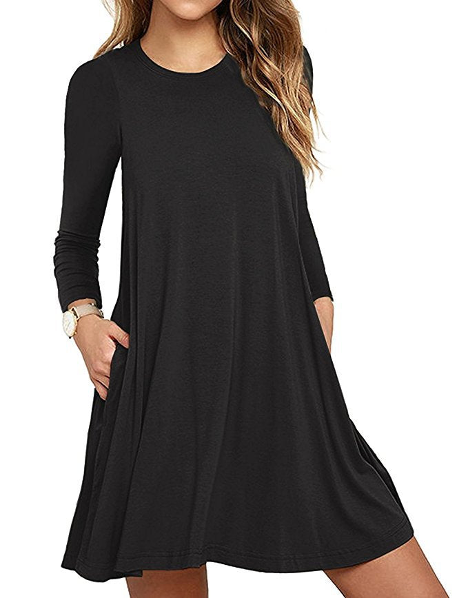 Dress Solid Color Round Neck Large Dresses