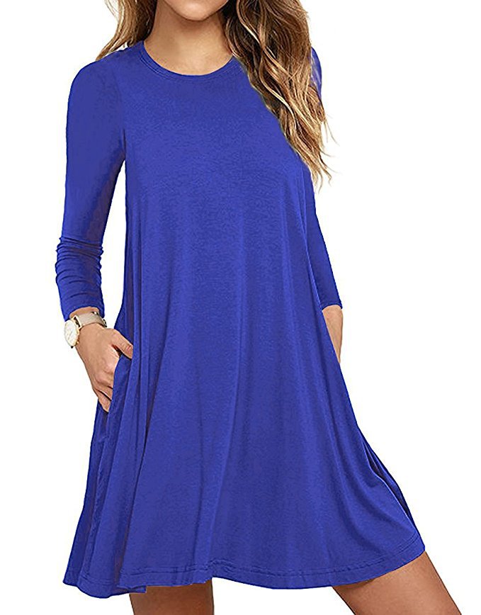 Dress Solid Color Round Neck Large Dresses