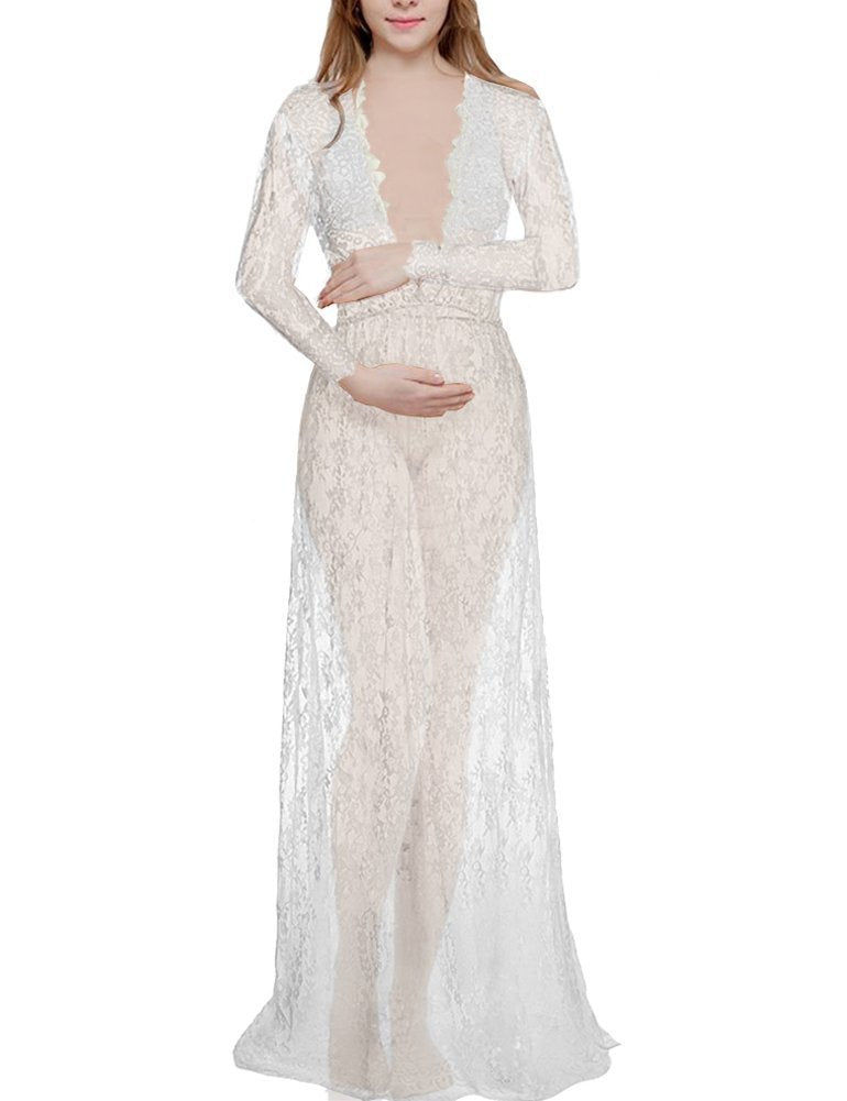 Sexy Deep V-neck Long Sleeve Lace Tight Wedding Dresses