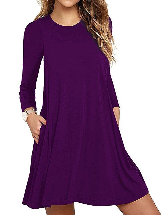 Dress Solid Color Round Neck Large Dresses