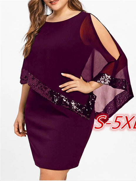 Women's Irregular Sequin Stitching Female Color Dress Dresses