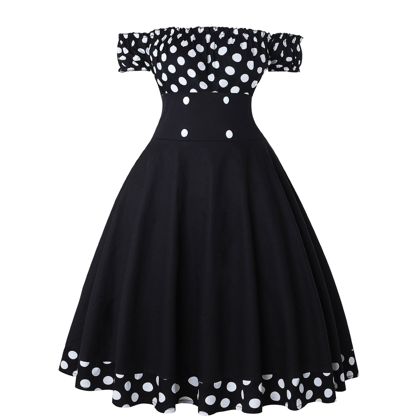 Women's Retro Hepburn Style Tight Waist Polka Dot Bow Stitching Dresses