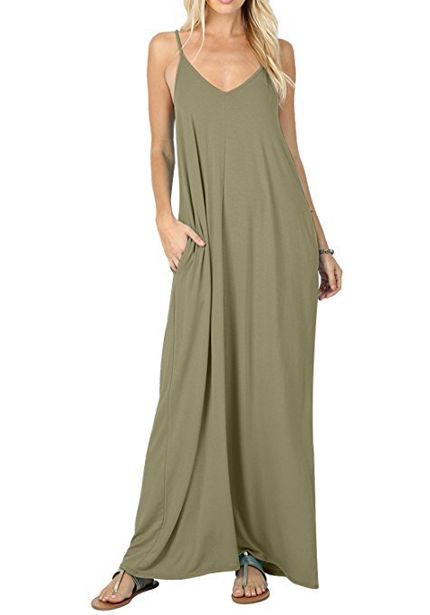 Classic Summer Solid Color Pocket Camisole Dresses