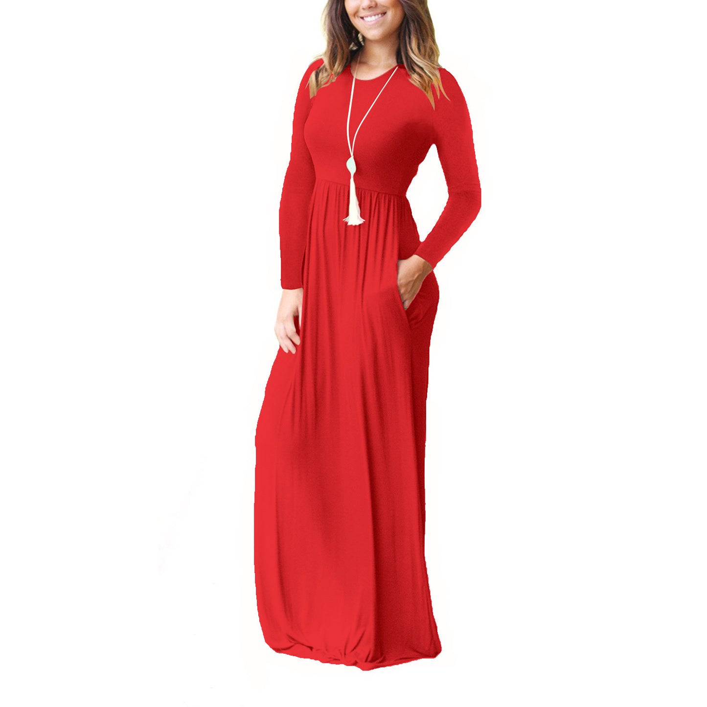 Women's Charming Long-sleeved Elastic Waist Dress Dresses