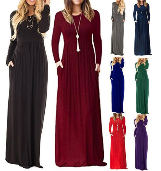 Women's Charming Long-sleeved Elastic Waist Dress Dresses