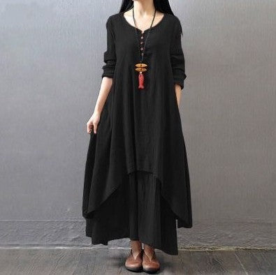 Spring Two-piece Long Linen Dress Loose Dresses