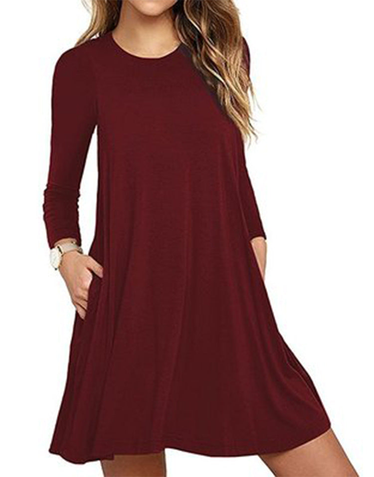 Dress Solid Color Round Neck Large Dresses