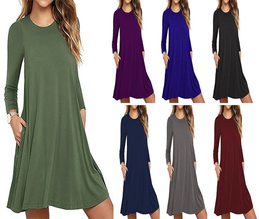 Dress Solid Color Round Neck Large Dresses