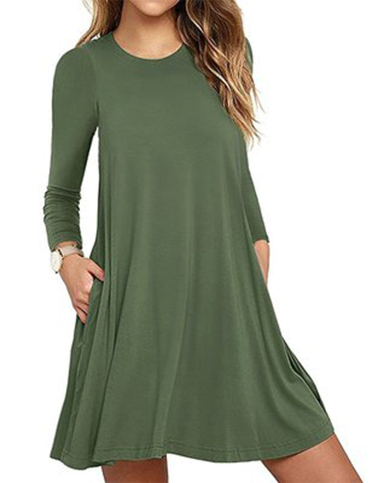 Dress Solid Color Round Neck Large Dresses