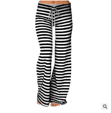 Women's Popular Fashion Striped Wide Leg Drawstring High Pants