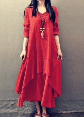 Spring Two-piece Long Linen Dress Loose Dresses