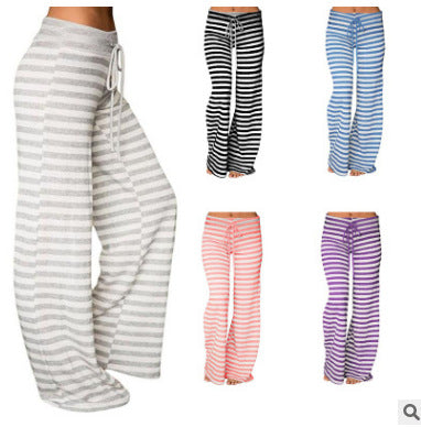 Women's Popular Fashion Striped Wide Leg Drawstring High Pants