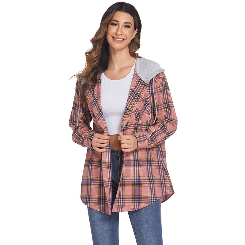 Women's Elegant Hooded Breasted Casual Overshirt Blouses