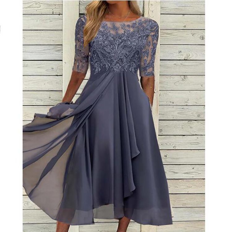 Women's Dress Chiffon Stitching Lace Long Bridesmaid Dresses