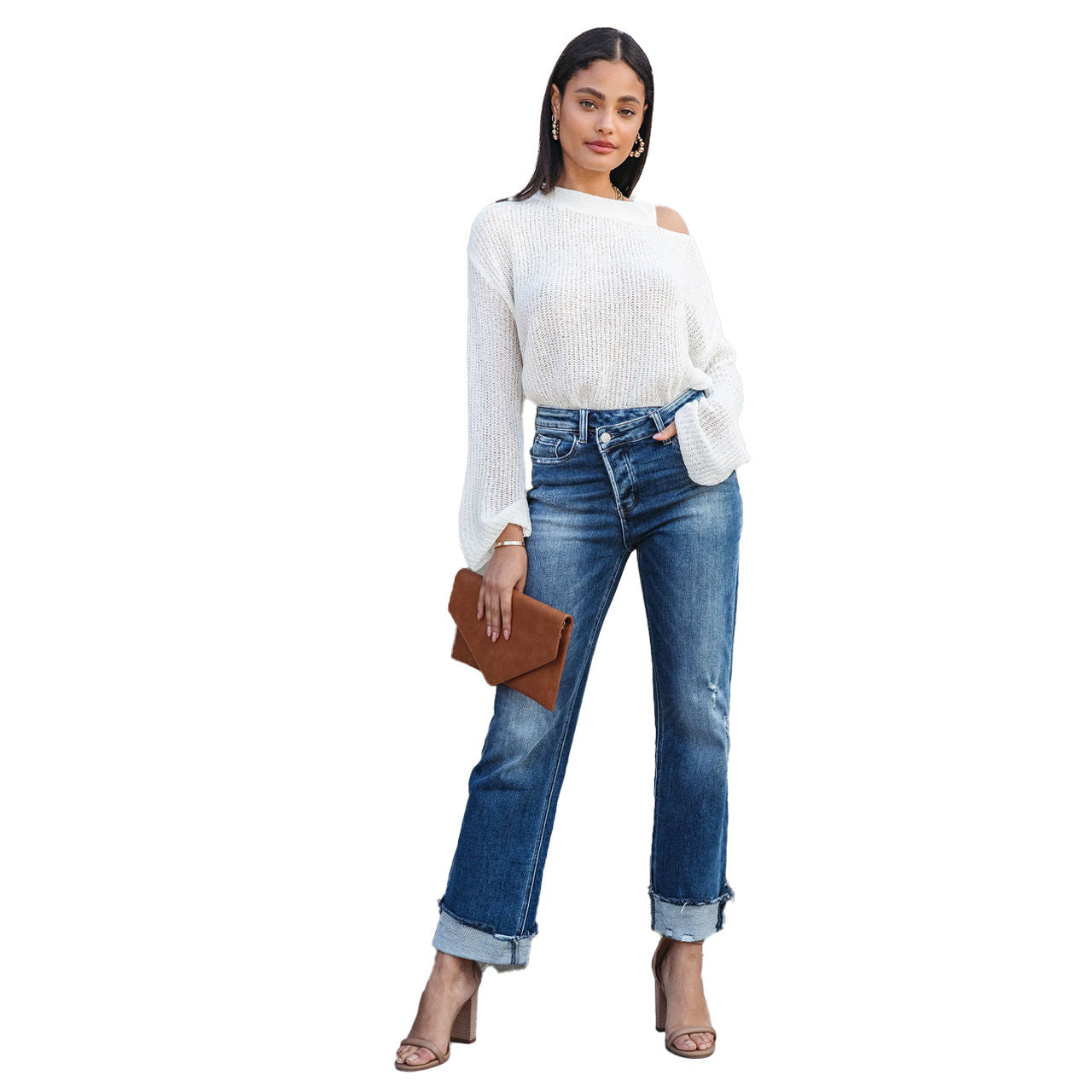 Versatile Washed High Waist Loose Pull-up Jeans