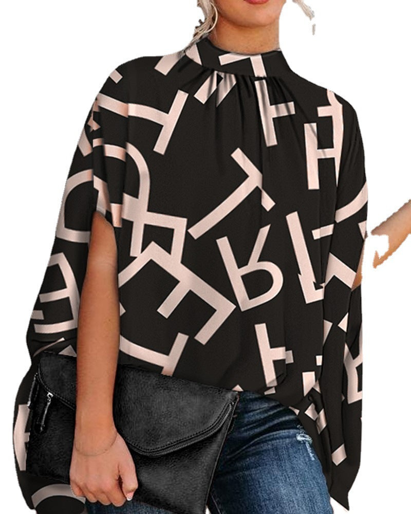 Women's Summer Casual Fashion Printing Split Batwing Blouses