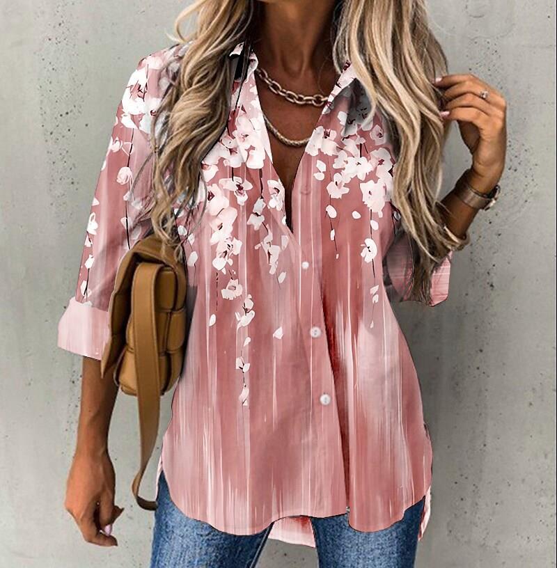 Women's Floral Print Long Sleeve Shirt Female Blouses