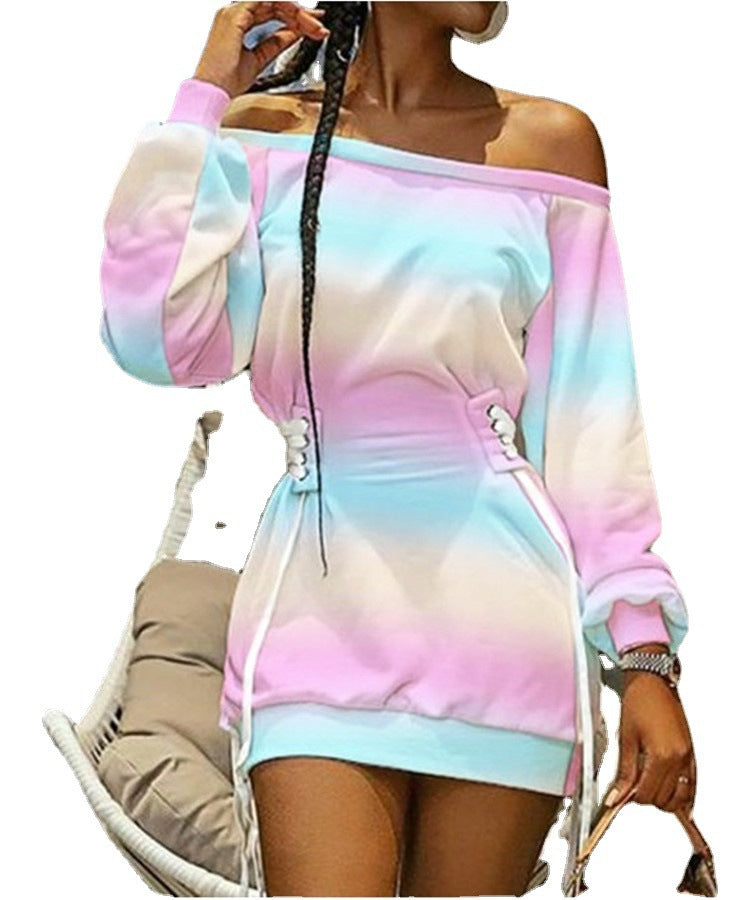 Round Neck Printed Long Sleeve Loose Dresses