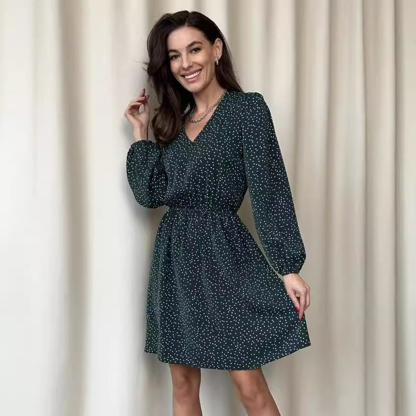 Women's Fashion Long Sleeve Polka Dot Casual Dresses