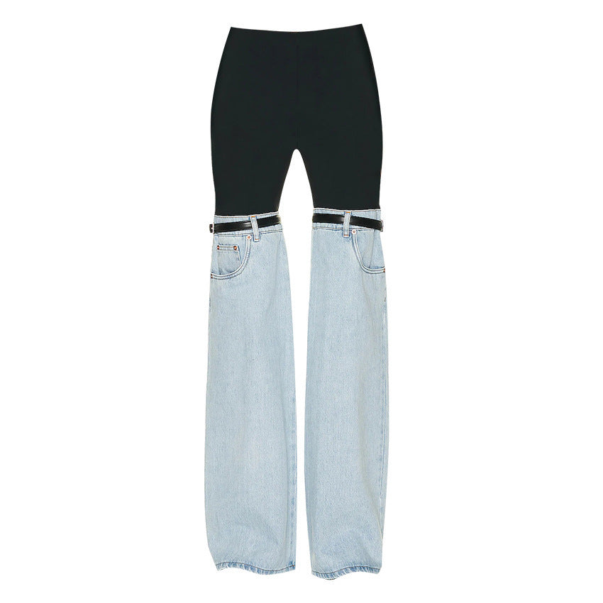 Women's Color Contrast Patchwork Spring Niche Personality Jeans