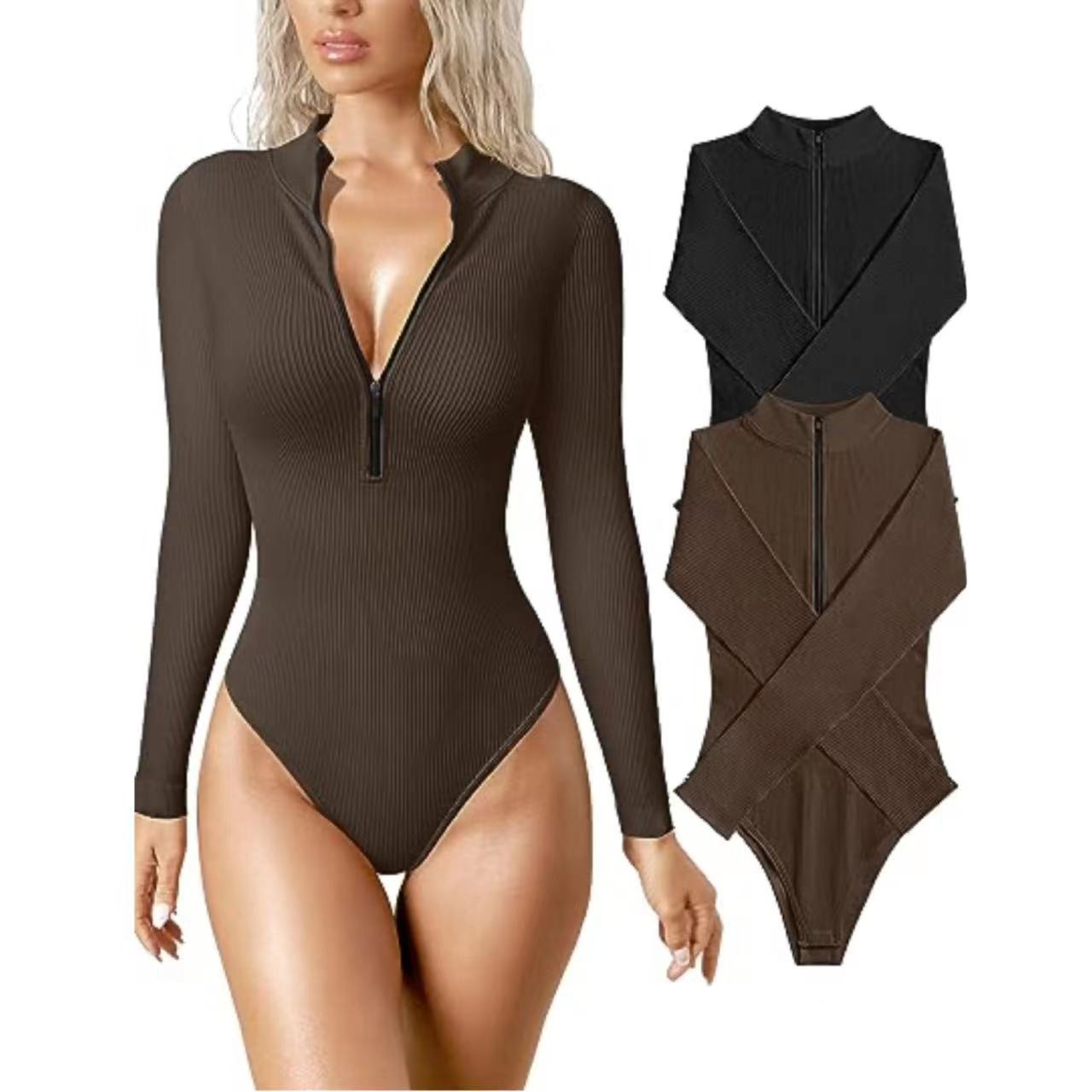 Long Sleeve Sexy Ribbed One-piece Front Jumpsuits