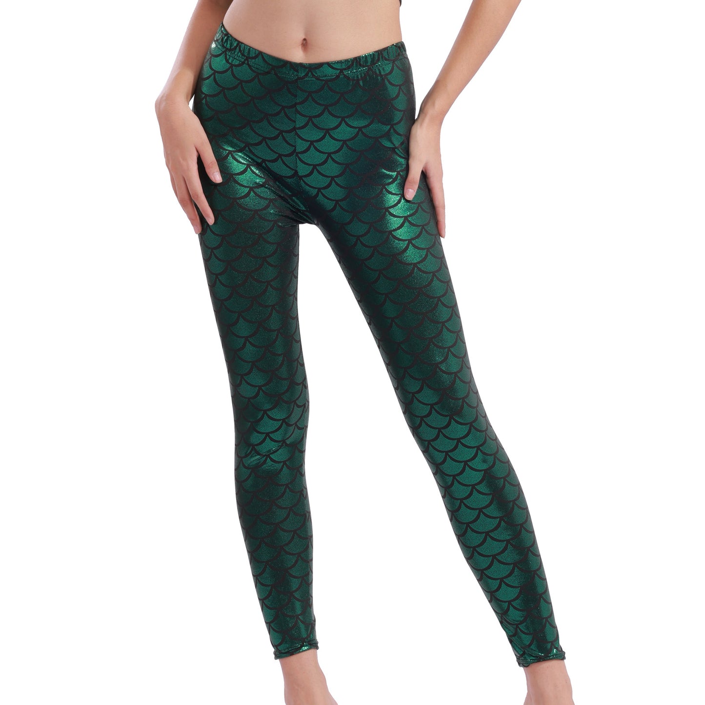 Halloween Shiny Scale Mermaid Stretch Soft Leggings