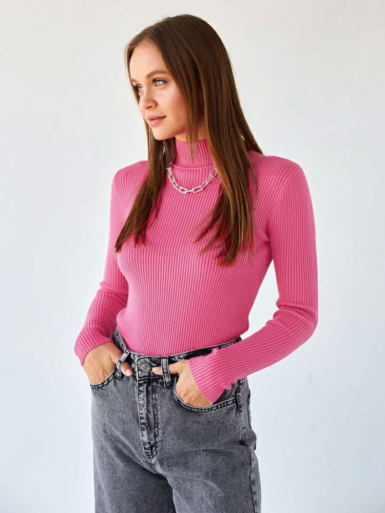 Women's Pure Color Half Collar Slim Knit Sweaters