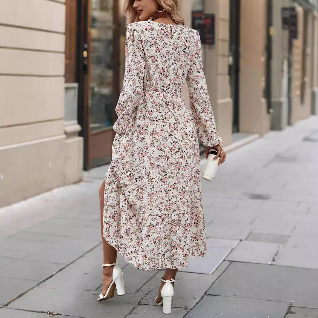 Women's Autumn Print Round Neck Long Sleeve Dresses