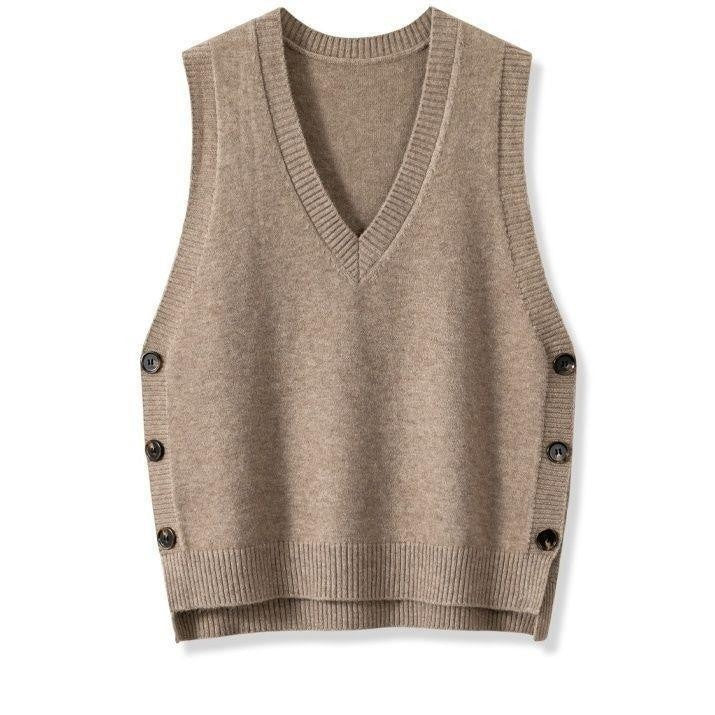 Women's Retro Knitted Spring Autumn Outerwear Solid Color Vests